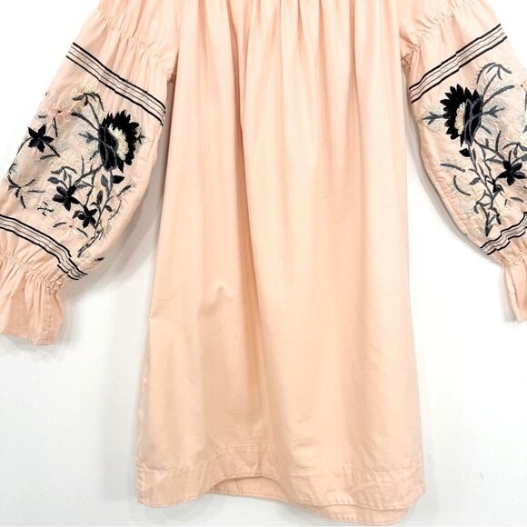 Free People Peach Navy Floral Embroidered Off Shoulder Mini Tunic Dress - Picture 12 of 16